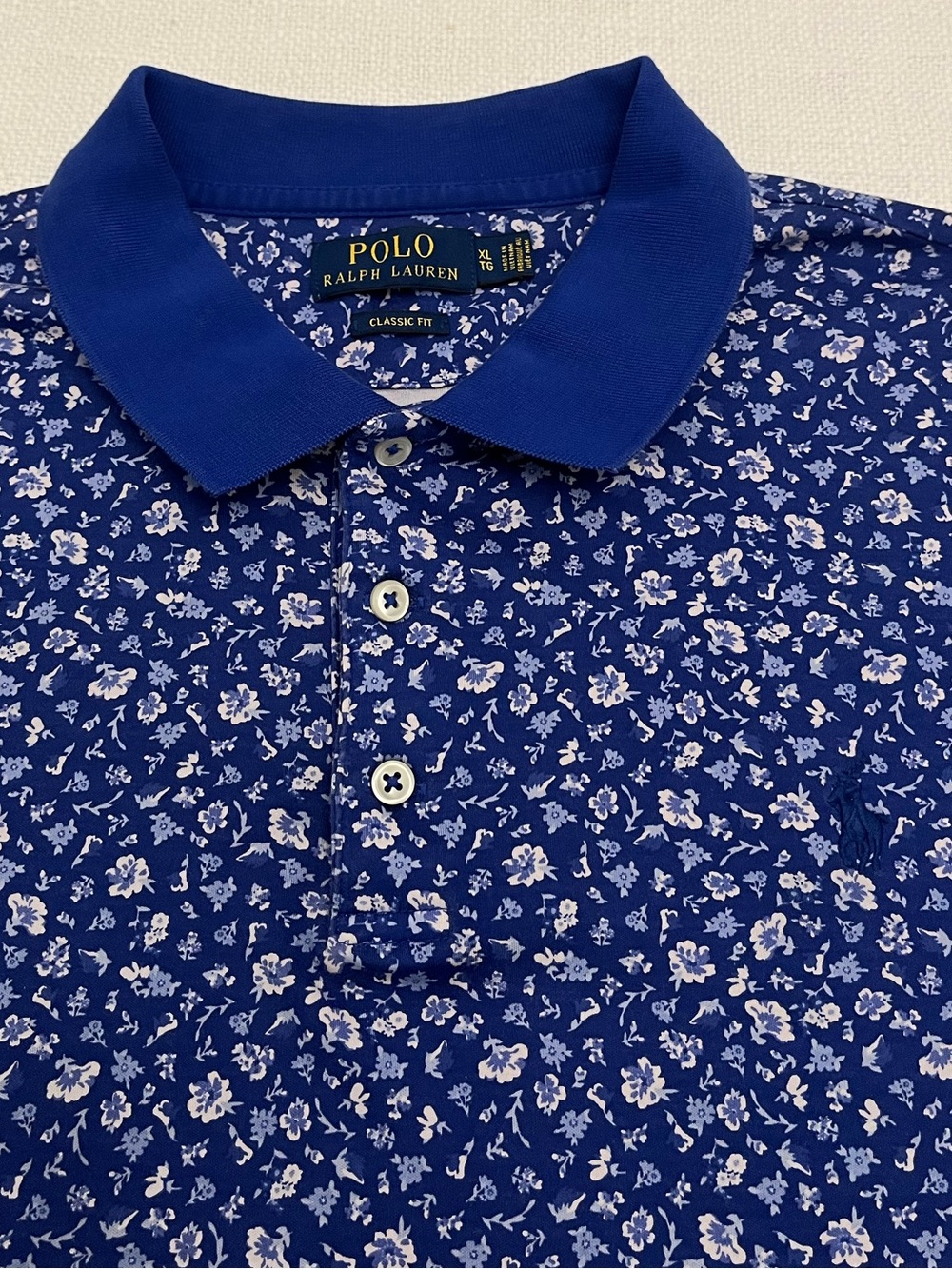 Polo Ralph Lauren Classic Fit Polo Shirt Blue/White Floral Short Sleeve Men's XL